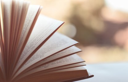 Ein aufgeschlagenes Buch, die Seiten sind aufgefächert