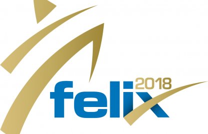 Das felix 2018 Logo in Blau und Gold.