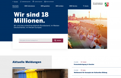 Screenshot der Startseite von Land.NRW
