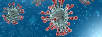 PHB Corona-Virus (blauer Hintergrund, rote Viren)